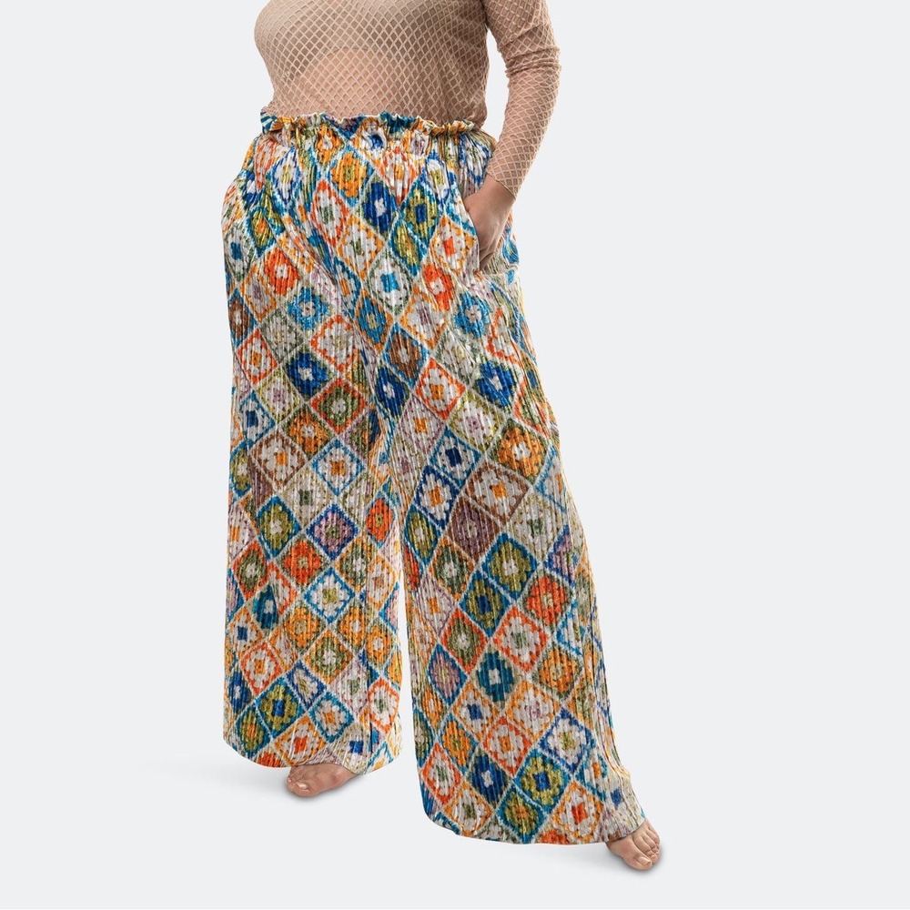 Tamara Malas Granny Square Pleated Wide Leg Velvet Pilot Pants 14/16